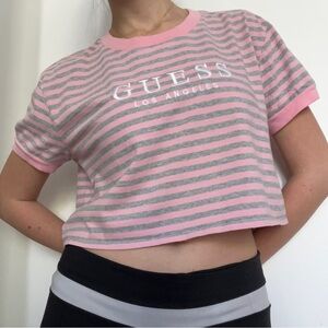 Guess Cropped Striped T-Shirt L